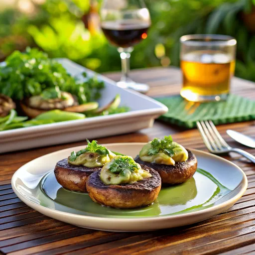 สเต๊กเห็ดพอร์โตเบลโล้กับซอสมะกอกดำ